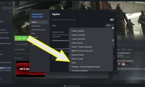Okno Steam z menu wyboru języka gry, gdzie zaznaczony jest język polski.