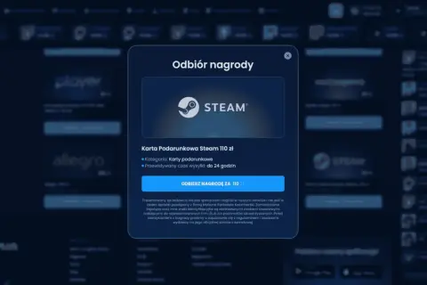 Okno dialogowe z logo Steam i informacją o karcie podarunkowej na 110 zł.